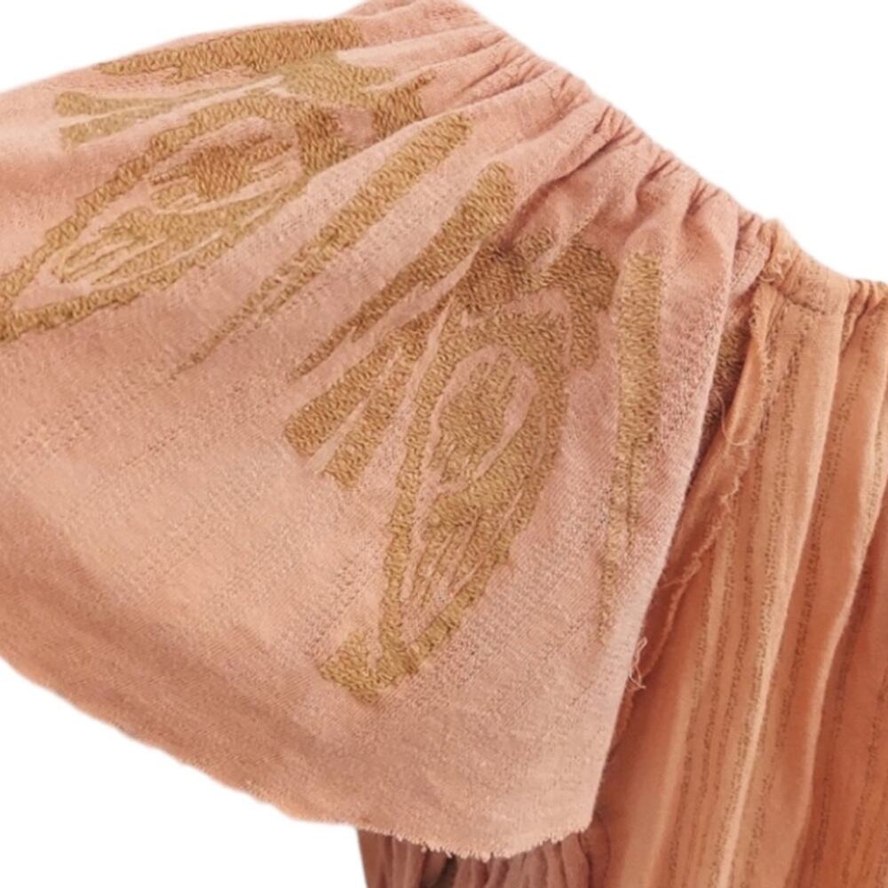 Free People Embroidered Peasant Top in Coral (Orange) with Gold & Burgundy XS - Picture 6 of 8
